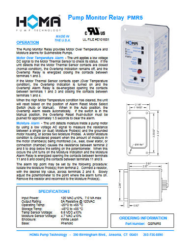 HOMA PMR5 Pump Monitor Relay Brochure